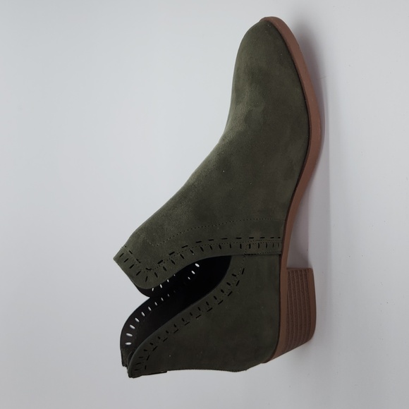 Just Fab Tommi Green Faux Suede Cutout Bootie - Zippered Heel Trendy & Versatile - Picture 7 of 12